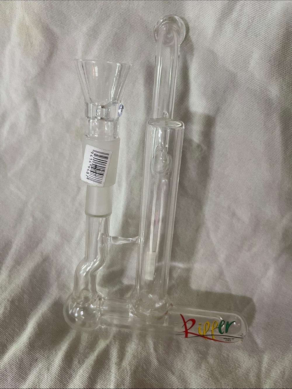 Clear Glass Ripper Water Piece  - Multicolor Logo